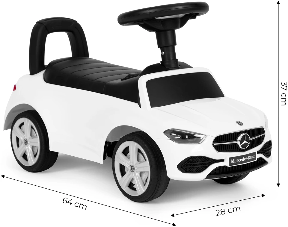 Multistore Vaikiška stumdomoji mašinėlė Mercedes C klasė su interaktyviu vairu ir garsais, balta