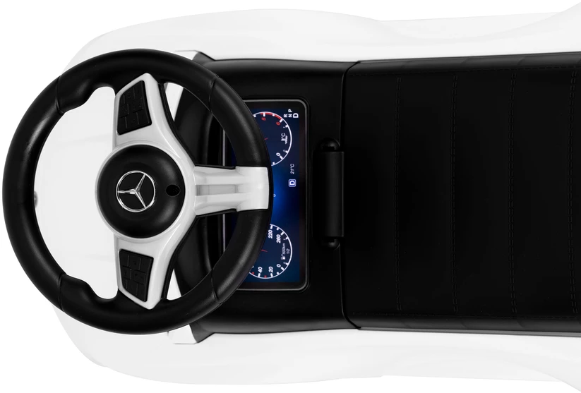 Multistore Vaikiška stumdomoji mašinėlė Mercedes C klasė su interaktyviu vairu ir garsais, balta