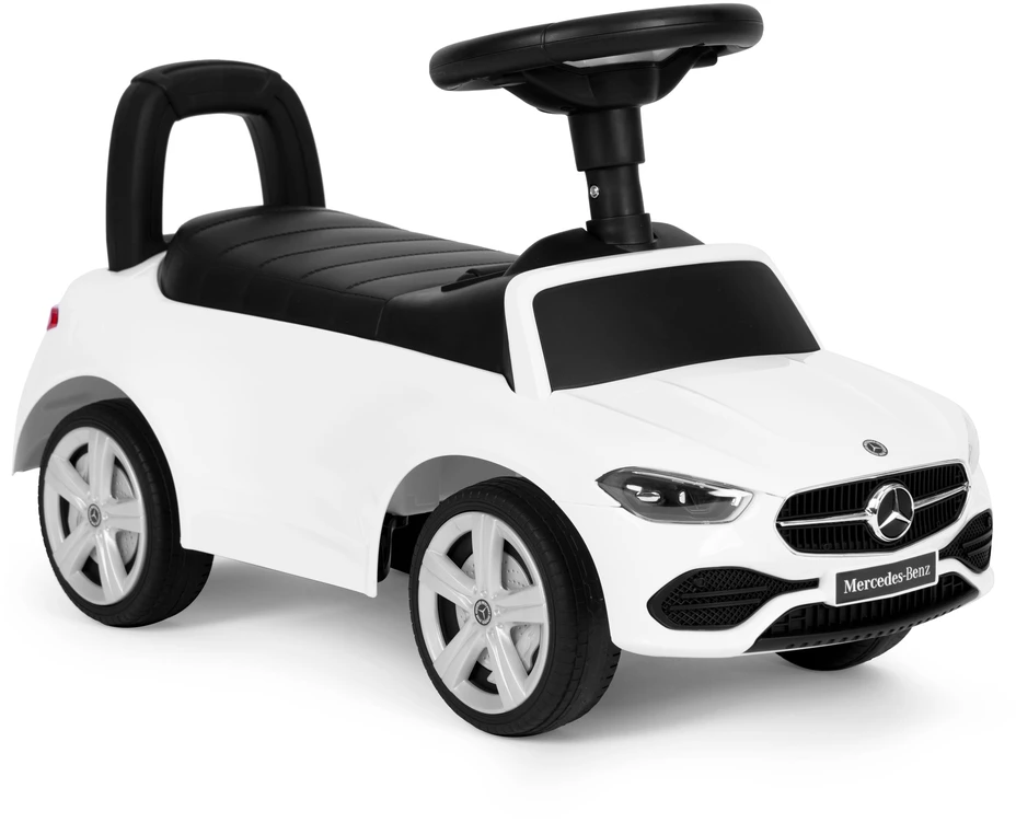 Multistore Vaikiška stumdomoji mašinėlė Mercedes C klasė su interaktyviu vairu ir garsais, balta