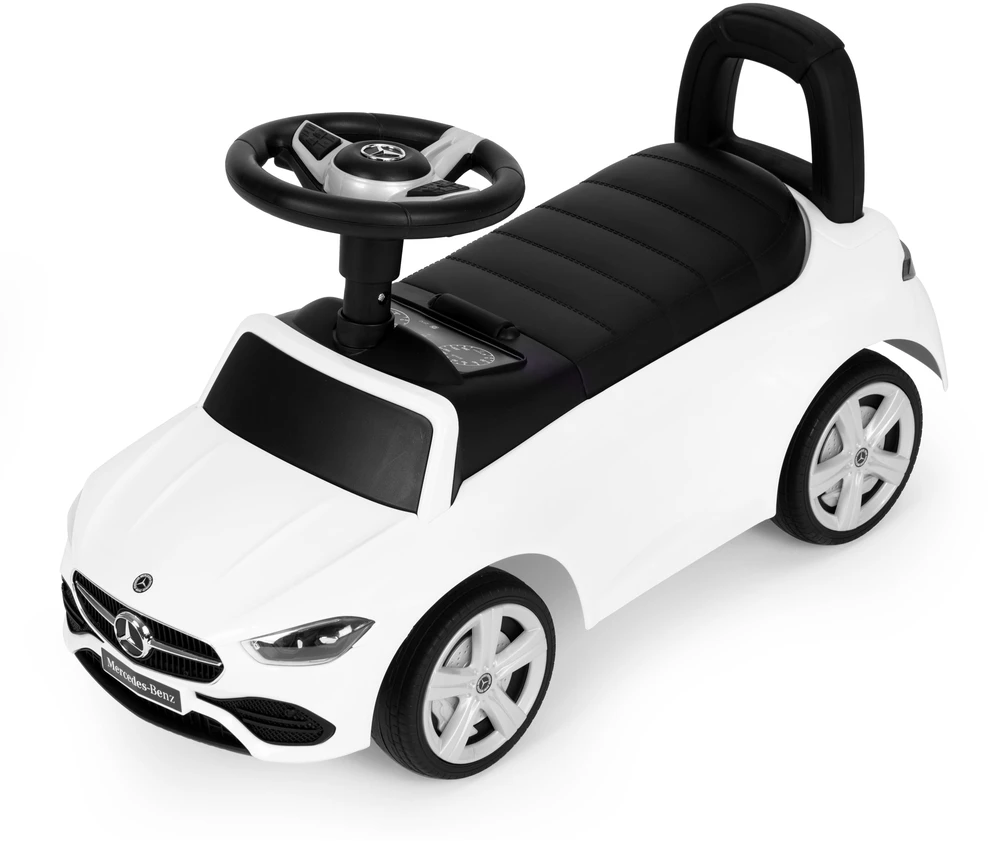 Multistore Vaikiška stumdomoji mašinėlė Mercedes C klasė su interaktyviu vairu ir garsais, balta