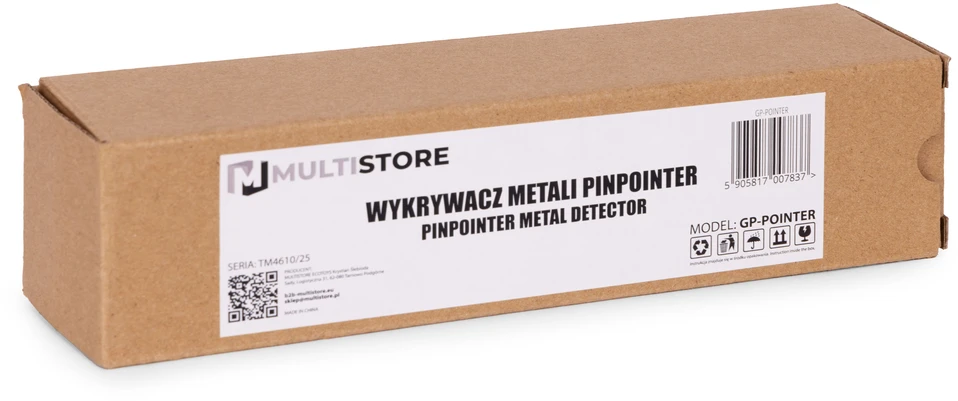 Multistore Vandeniui atsparus rankinis metalo detektorius su LED žibintuvėliu ir dėklu