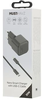 Musthavz Nano Charger 20W + USB-C/USB-C cable, juodas
