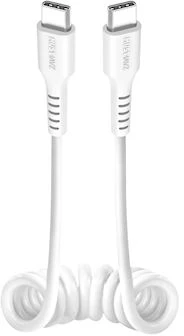 Musthavz USB-C to USB-C Spiral Cable 1.0 meter, baltas