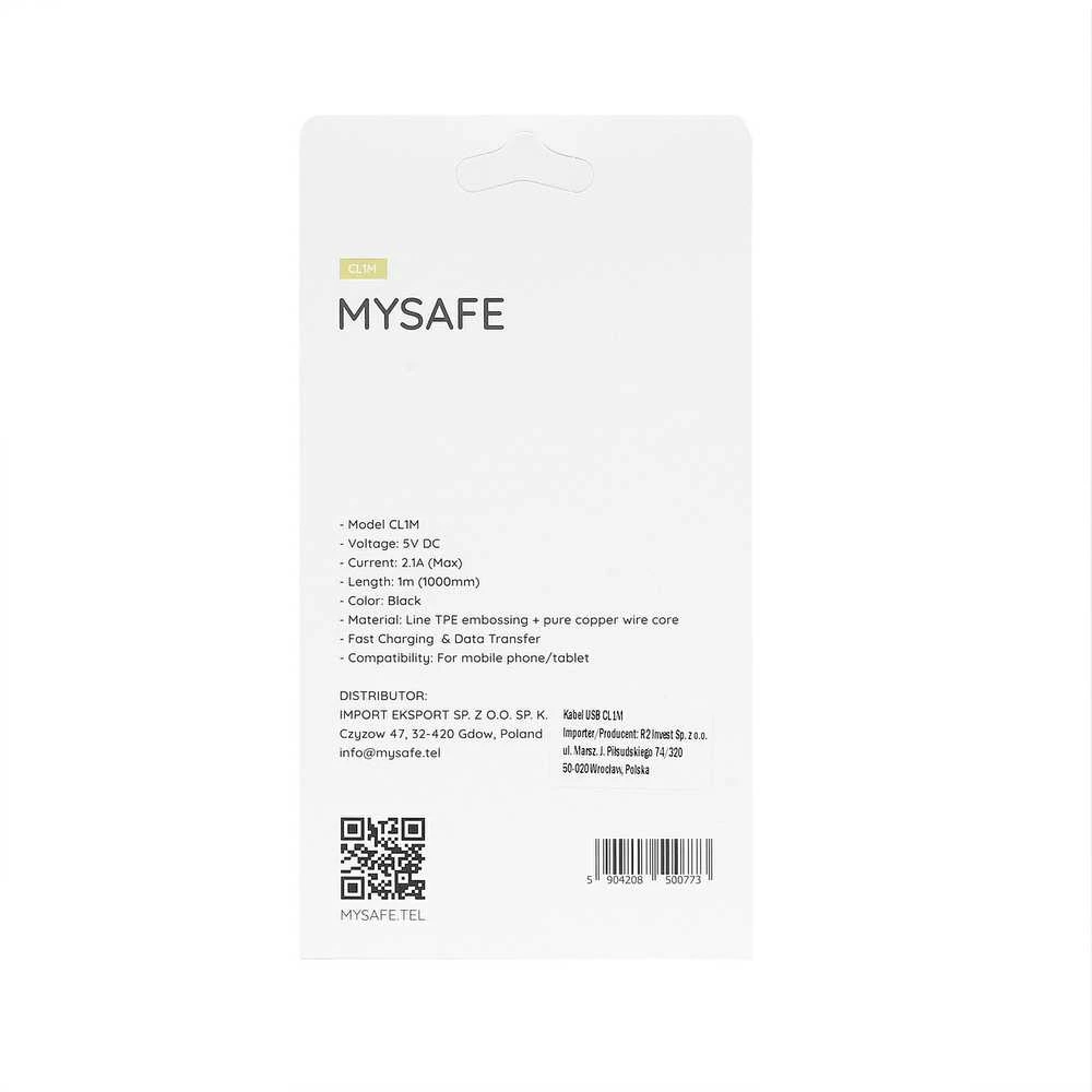 MYSAFE CABLE CL1M MICRO USB 1M Juodas