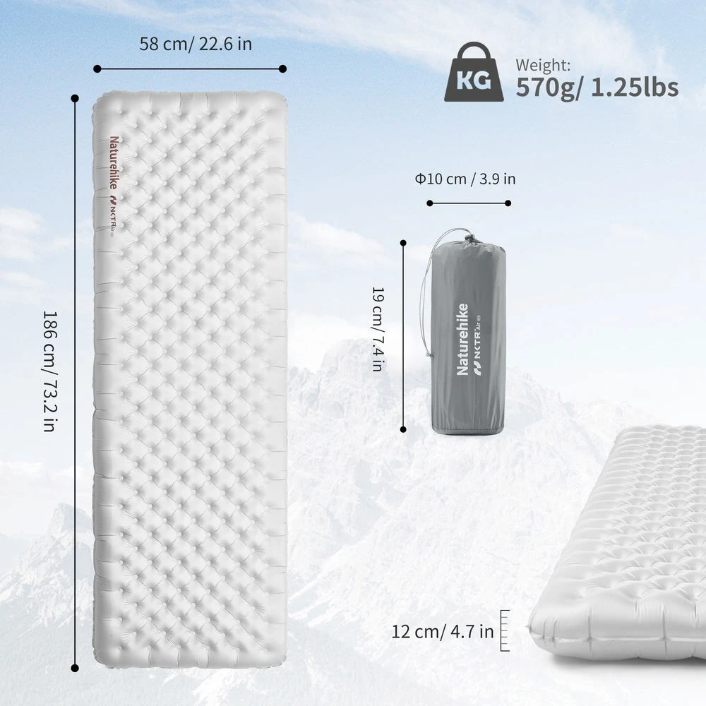 NAH Naturehike Tuye R 5.8 čiužinys cnh22dz016 kvadratinis įprasto dydžio platus anglies sidabro spalvos