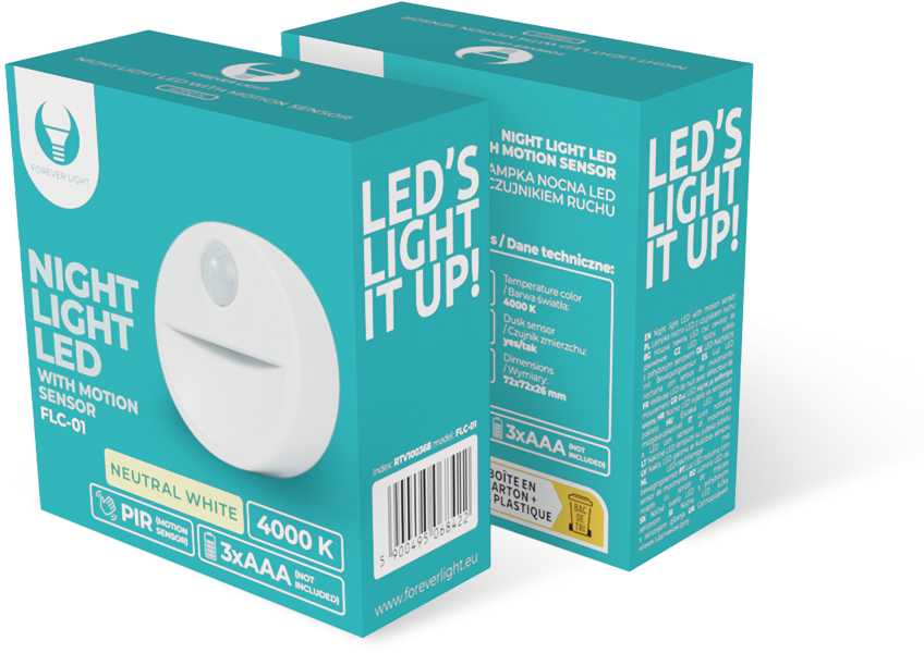 TelForceone Naktinė lempa LED FLC-01 PIR 3xAAA Forever Light