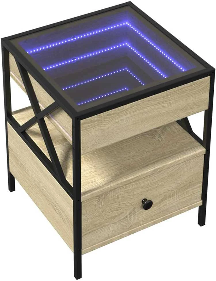 Naktinis staliukas su Infinity LED, ąžuolo, 40x40x51cm