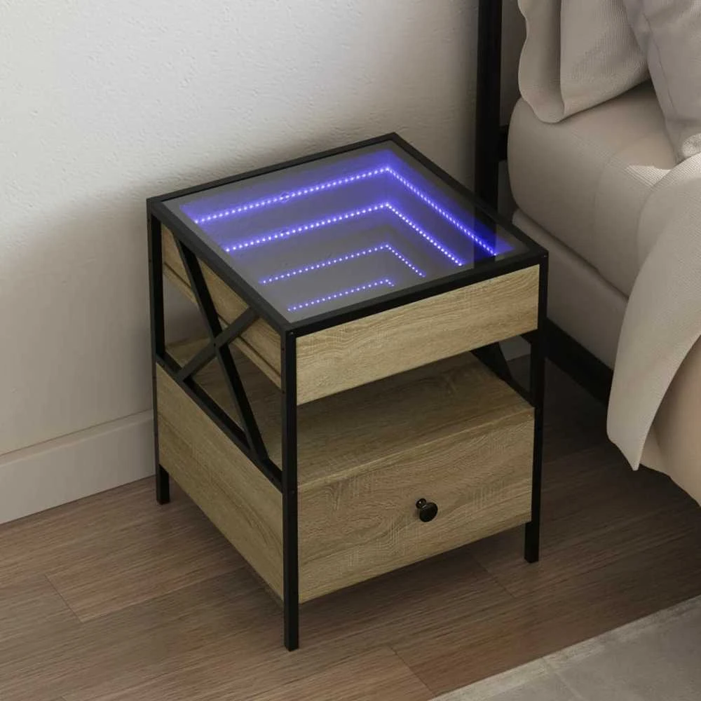 Naktinis staliukas su Infinity LED, ąžuolo, 40x40x51cm