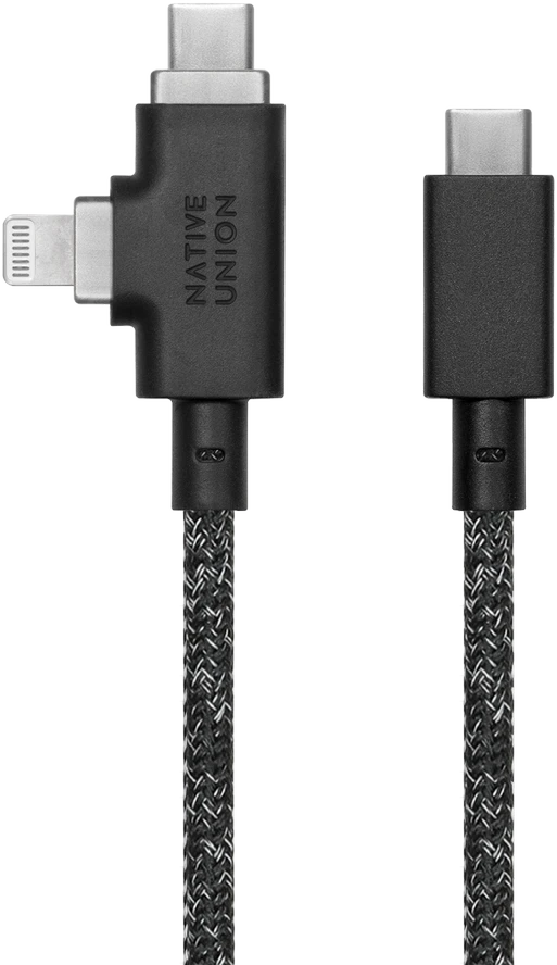 „Native Union Belt Cable Duo Pro 240W“ – USB-C – USB-C / „Lightning“ laidas, 2,4 m (cosmos)