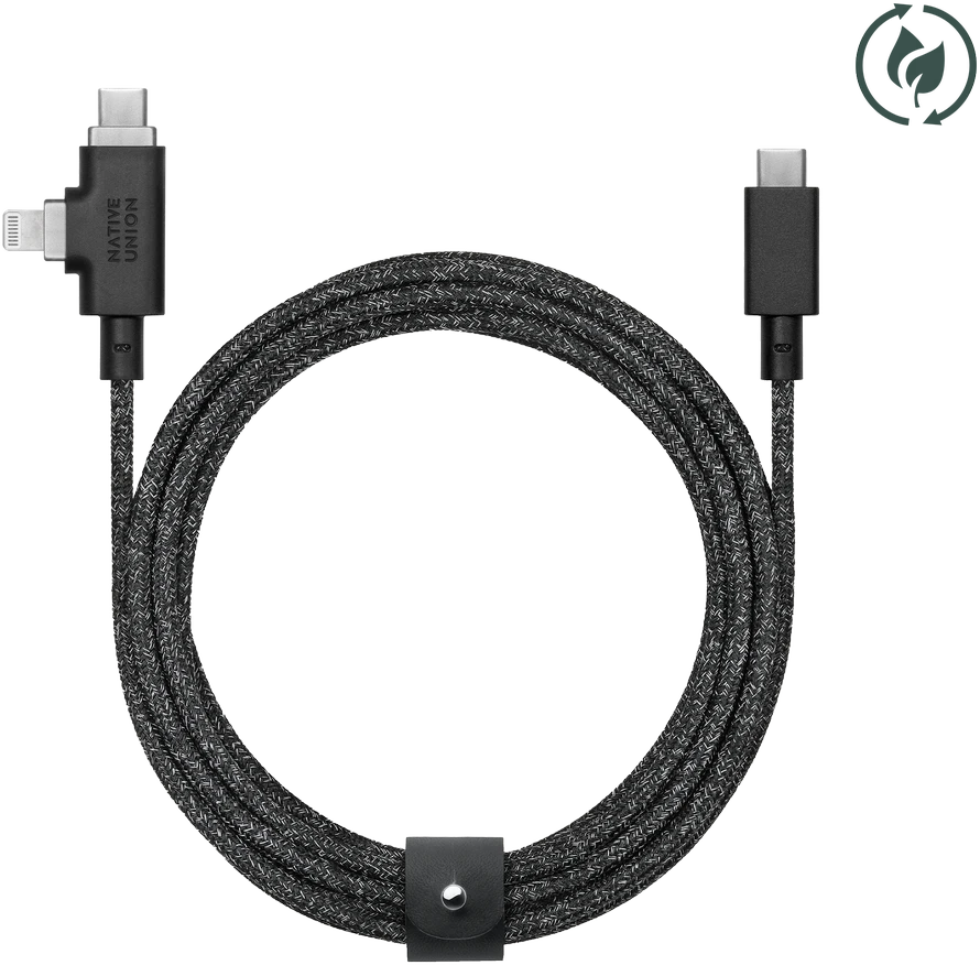 „Native Union Belt Cable Duo Pro 240W“ – USB-C – USB-C / „Lightning“ laidas, 2,4 m (cosmos)