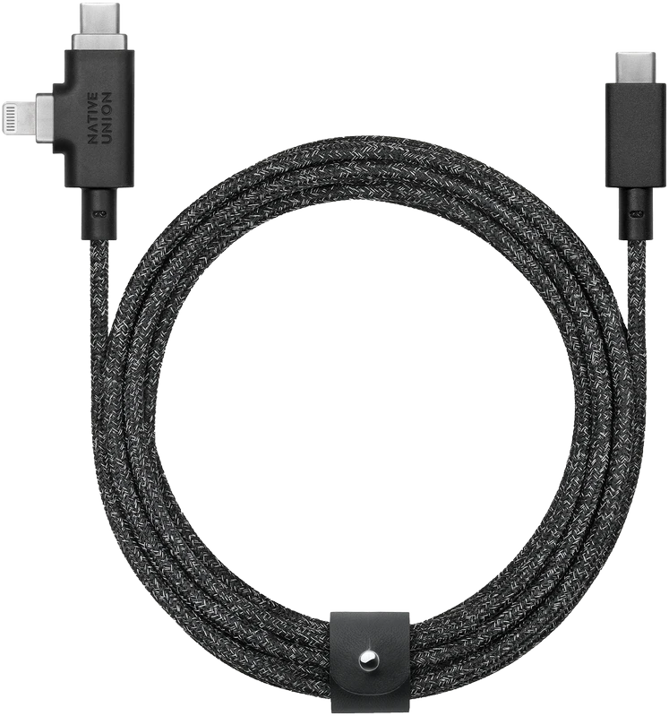 „Native Union Belt Cable Duo Pro 240W“ – USB-C – USB-C / „Lightning“ laidas, 2,4 m (cosmos)