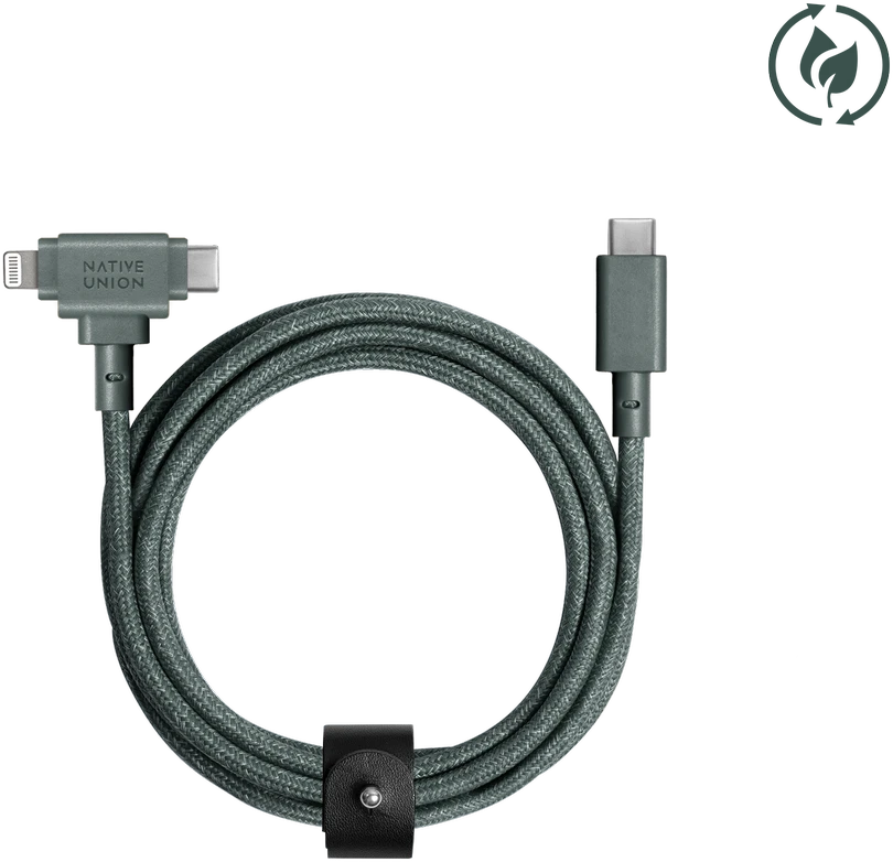 Native Union Belt Cable Duo - kabelis USB-C - USB-C / Lightning, 1,5 m (žalias)