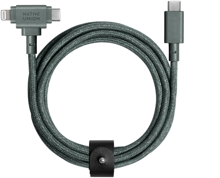 Native Union Belt Cable Duo - kabelis USB-C - USB-C / Lightning, 1,5 m (žalias)