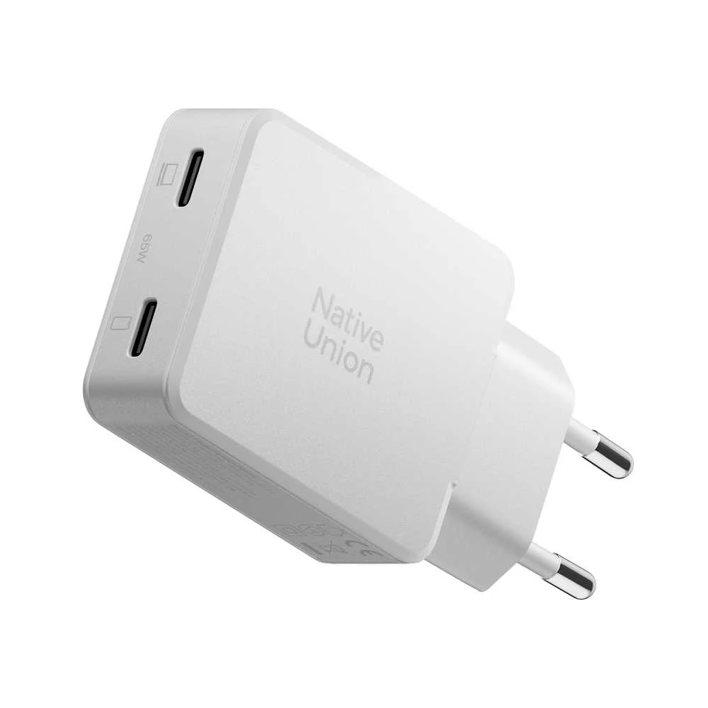 Native Union kišeninis GaN kroviklis PD 65W (2x USB-C), baltas