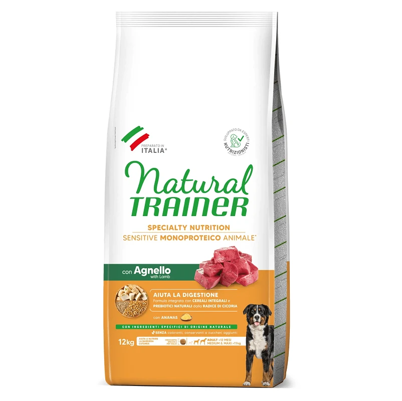 Natural Trainer ADULT DOG SENSITIVE be gliuteno Medium/Maxi su ėriena 12kg