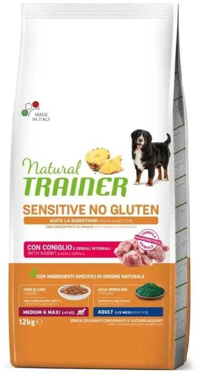 Natural Trainer ADULT DOG SENSITIVE be gliuteno Medium/Maxi su triušiena 12kg