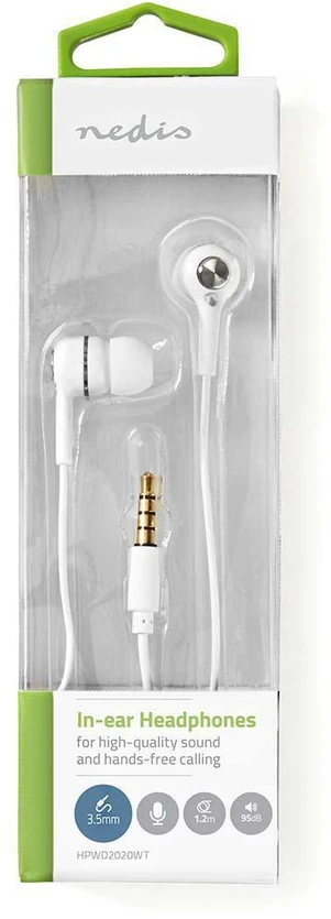 Nedis Ausinės laidinės su 3.5 mm kištuku ir mikrofonu, baltos