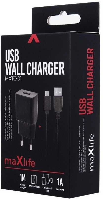 Įkroviklis buitinis Maxlife MXTC-01 USB + microUSB (1A) juodas