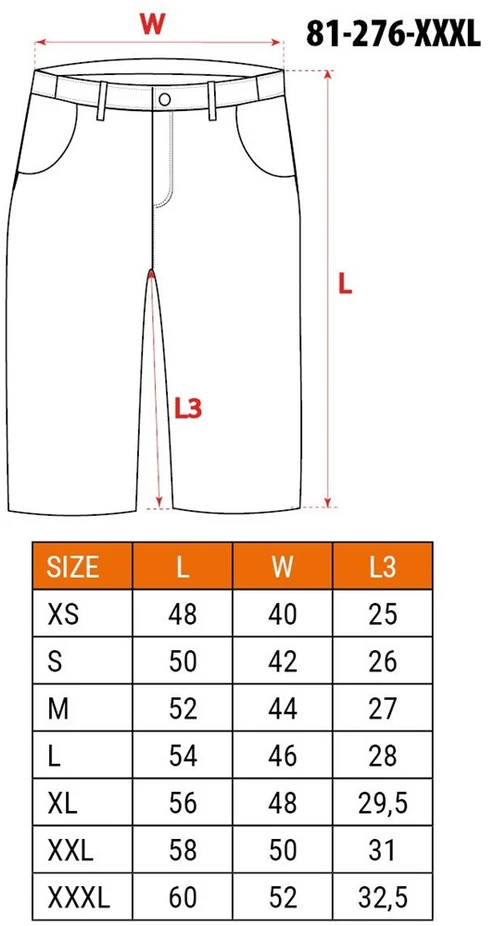 Krótkie PREMIUM šortai, 62% medvilnės, 35% poliesterio, 3% elastano, XXXL dydis