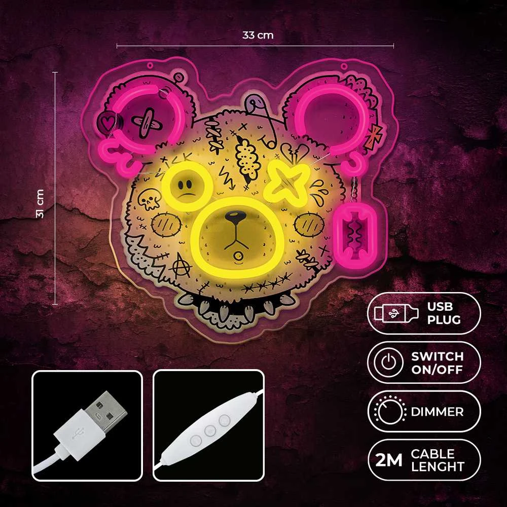 Plastrol Neoninis ART LED PUNK MEŠKIUKAS rožinis-geltonas FLA01 Forever Light