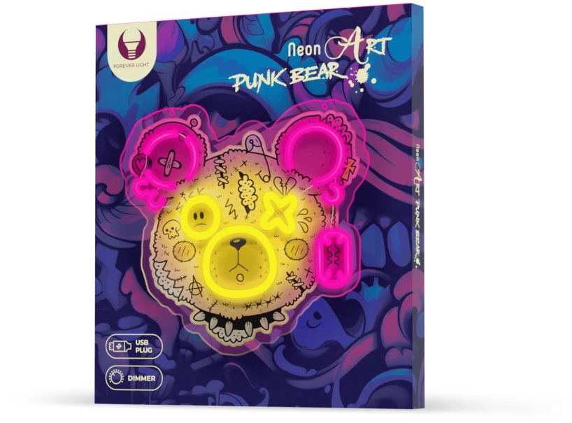 Plastrol Neoninis ART LED PUNK MEŠKIUKAS rožinis-geltonas FLA01 Forever Light