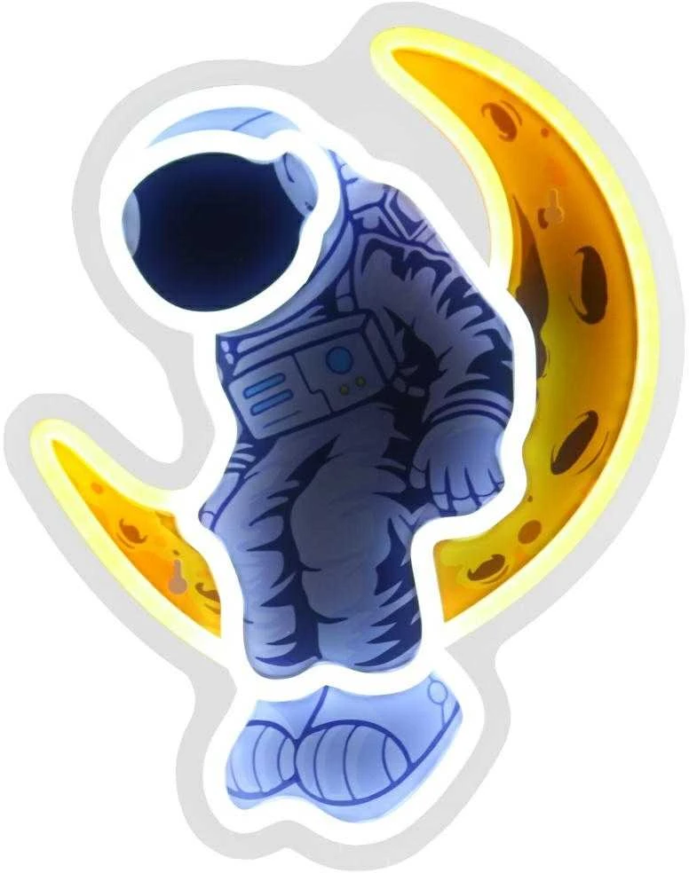 Lubinis šviestuvas Neoninė Beline šviesa Astronautas Mėnulyje
