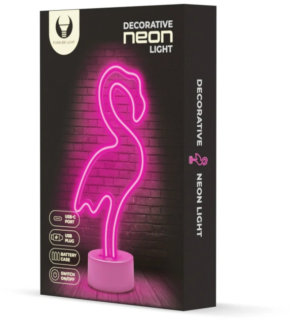 Neoninis LED šviestuvas su stovu FLAMINGO rožinis USB-C FSC-11 Forever Light