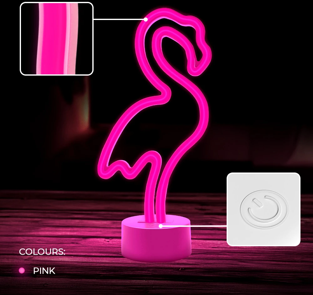 Neoninis LED šviestuvas su stovu FLAMINGO rožinis USB-C FSC-11 Forever Light
