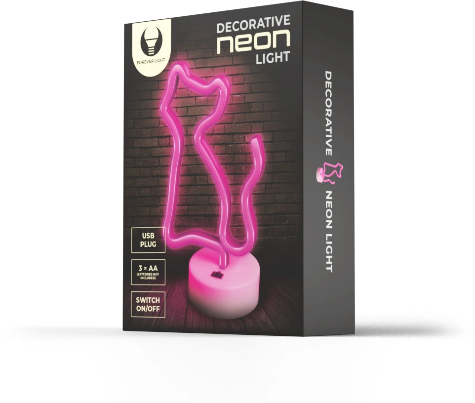 Neoninė LED lemputė su stovu CAT rožinė FSNE02 Forever Light