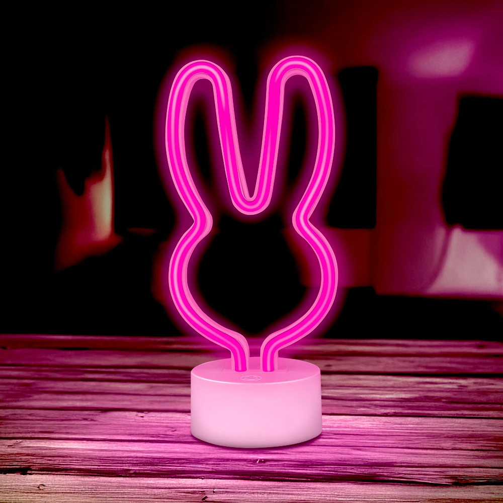 Neoninis LED šviestuvas su stovu RABBIT rožinis USB-C FSC-10 Forever Light
