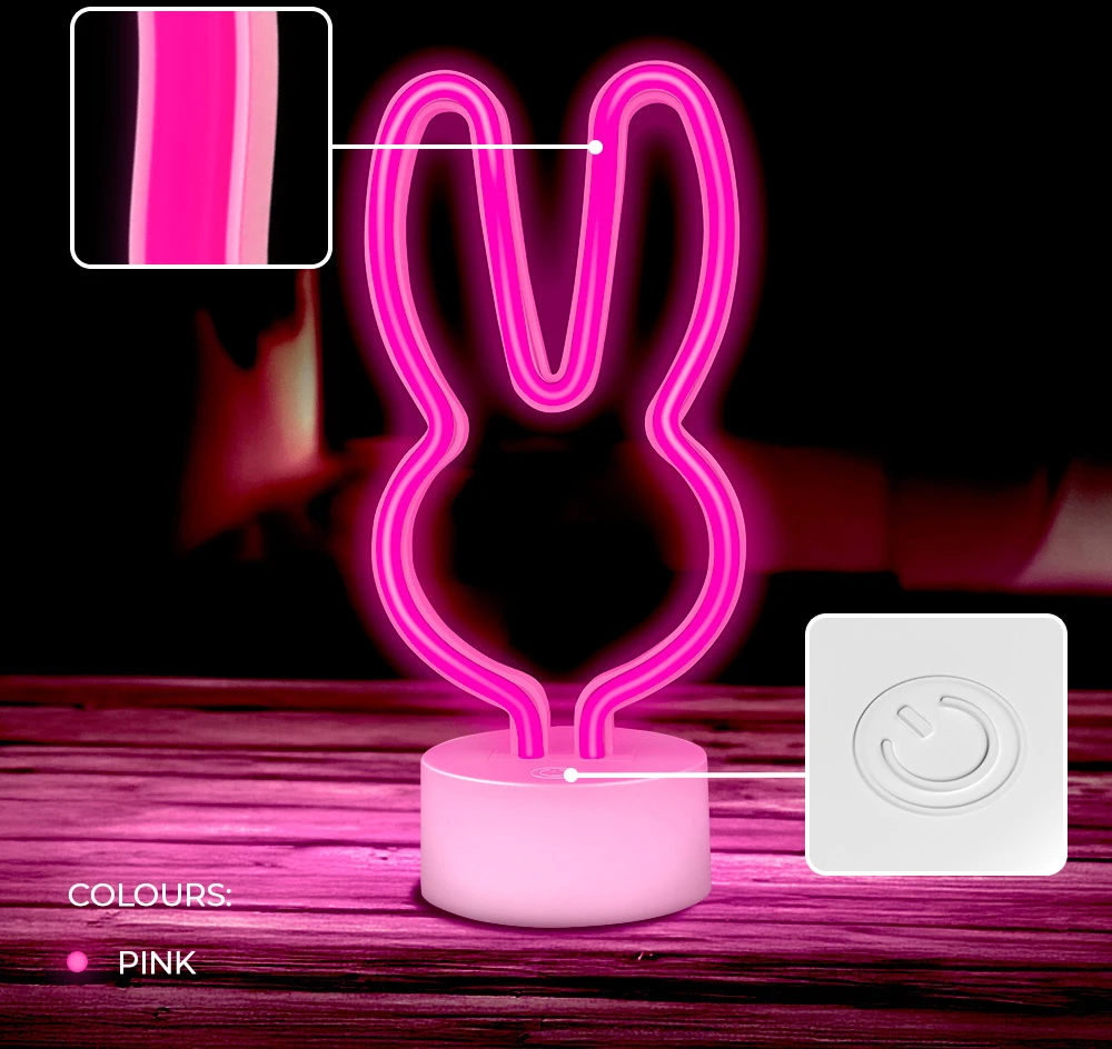 Neoninis LED šviestuvas su stovu RABBIT rožinis USB-C FSC-10 Forever Light