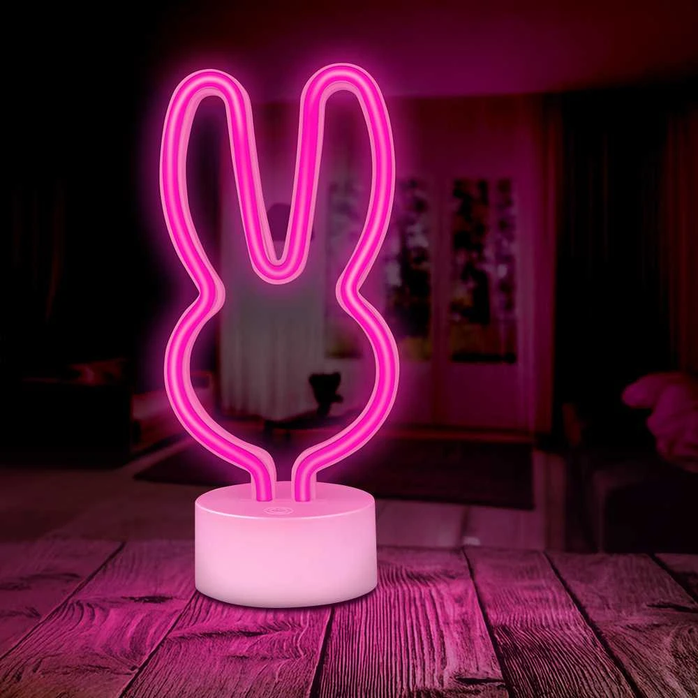 Neoninis LED šviestuvas su stovu RABBIT rožinis USB-C FSC-10 Forever Light