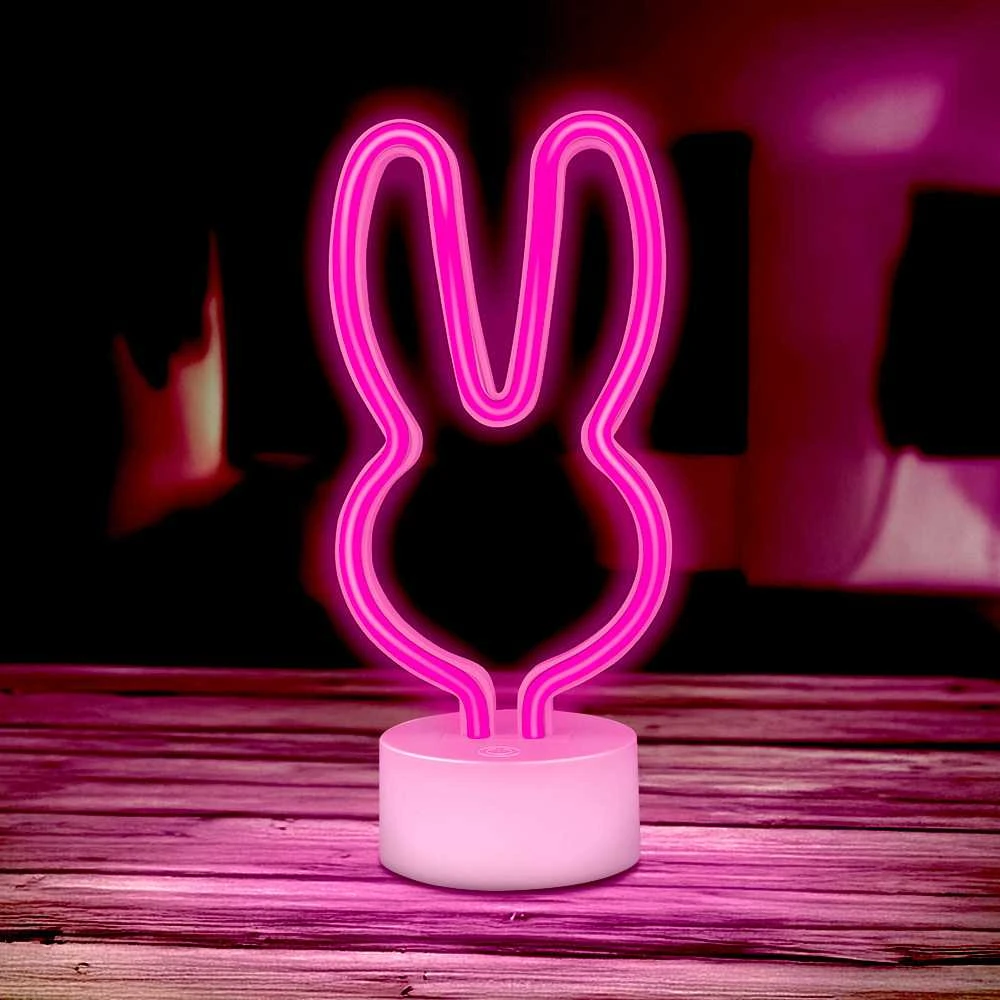 Neoninis LED šviestuvas su stovu RABBIT rožinis USB-C FSC-10 Forever Light