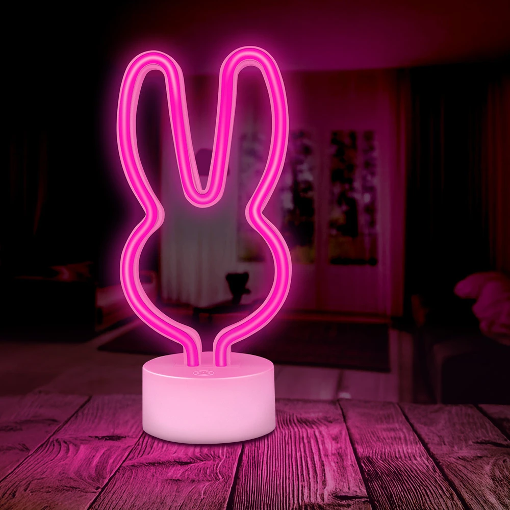 Neoninis LED šviestuvas su stovu RABBIT rožinis USB-C FSC-10 Forever Light