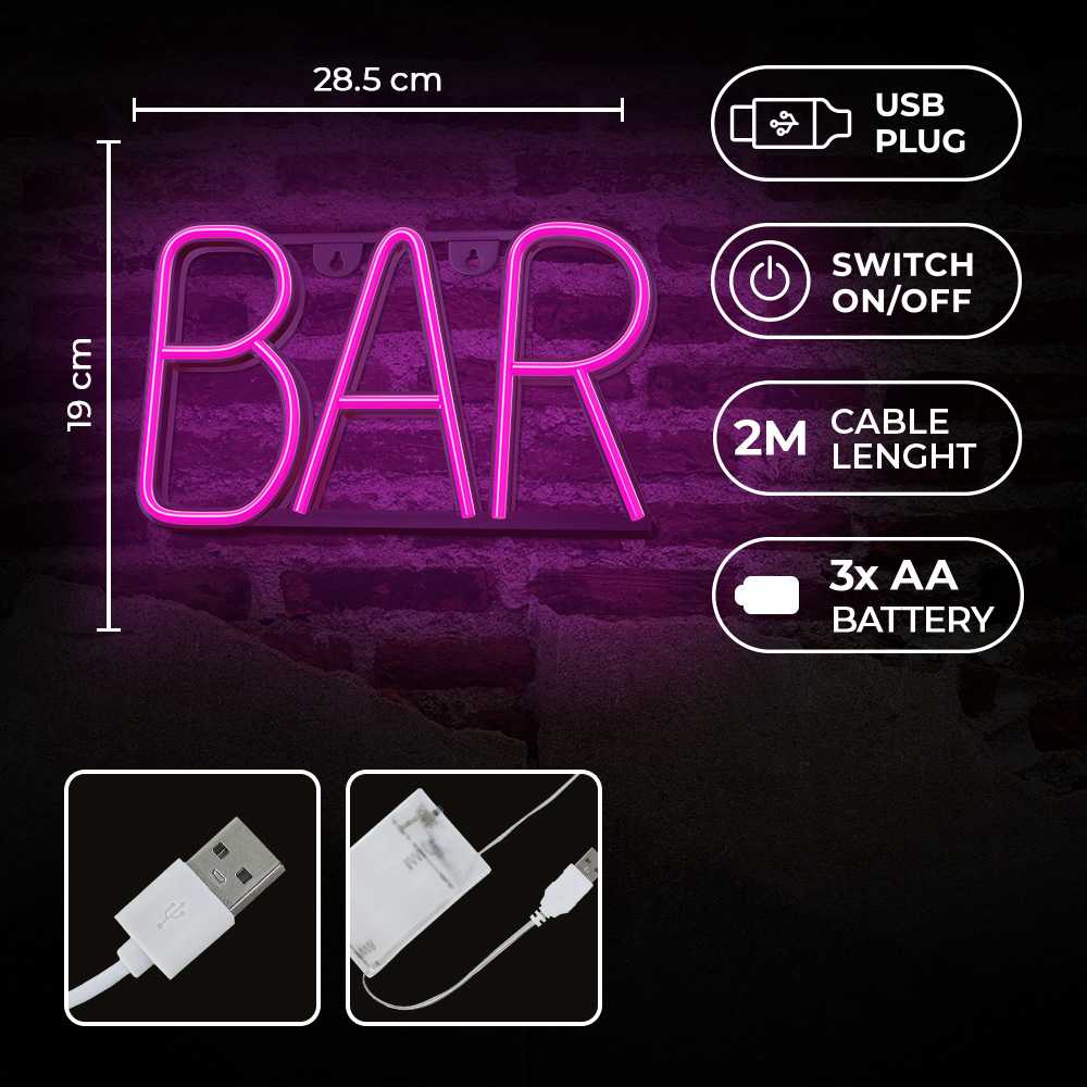 TelForceone NEON LED BAR rožinė Bat + USB FLNE24 Forever Light