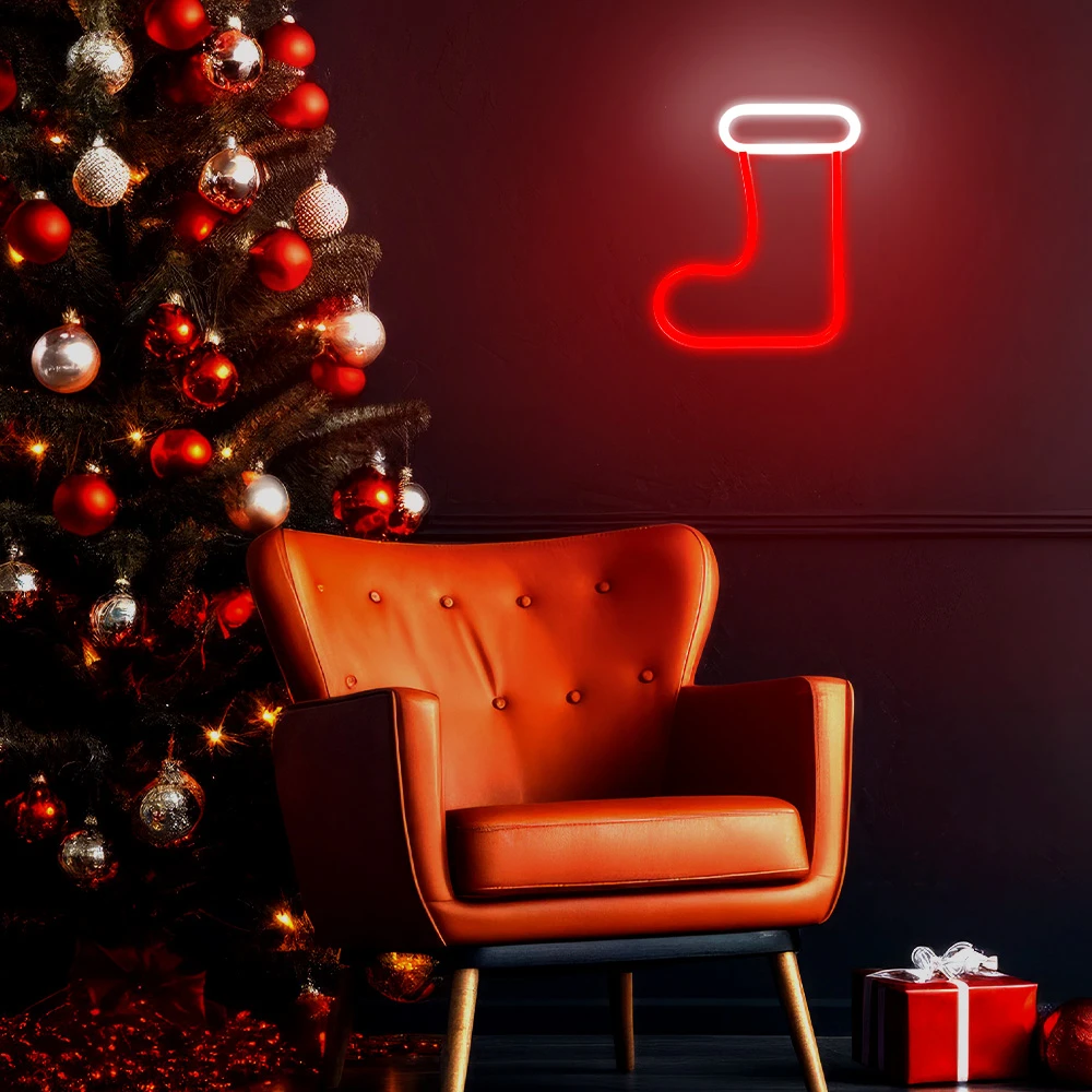 Neoninė LED KALĖDINĖ KOJINĖ balta raudona FLNE23 Forever Light