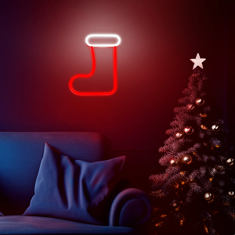 Neoninė LED KALĖDINĖ KOJINĖ balta raudona FLNE23 Forever Light