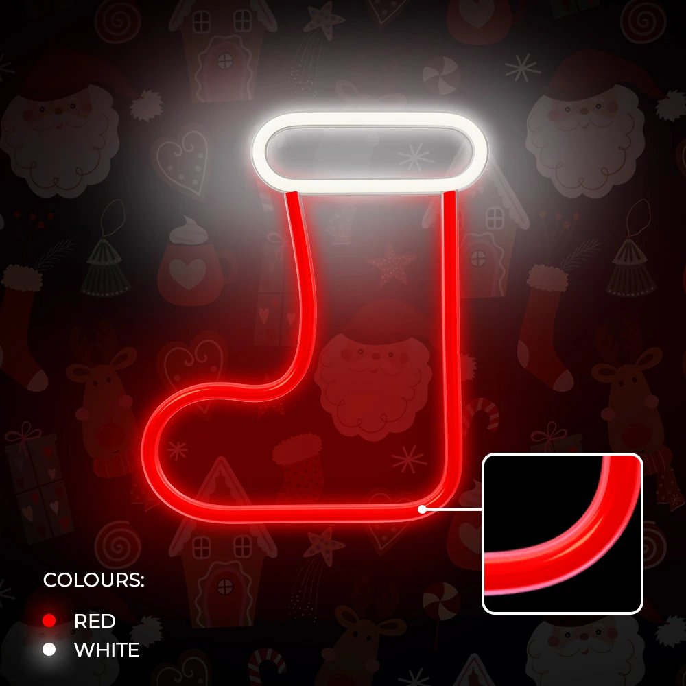 Neoninė LED KALĖDINĖ KOJINĖ balta raudona FLNE23 Forever Light