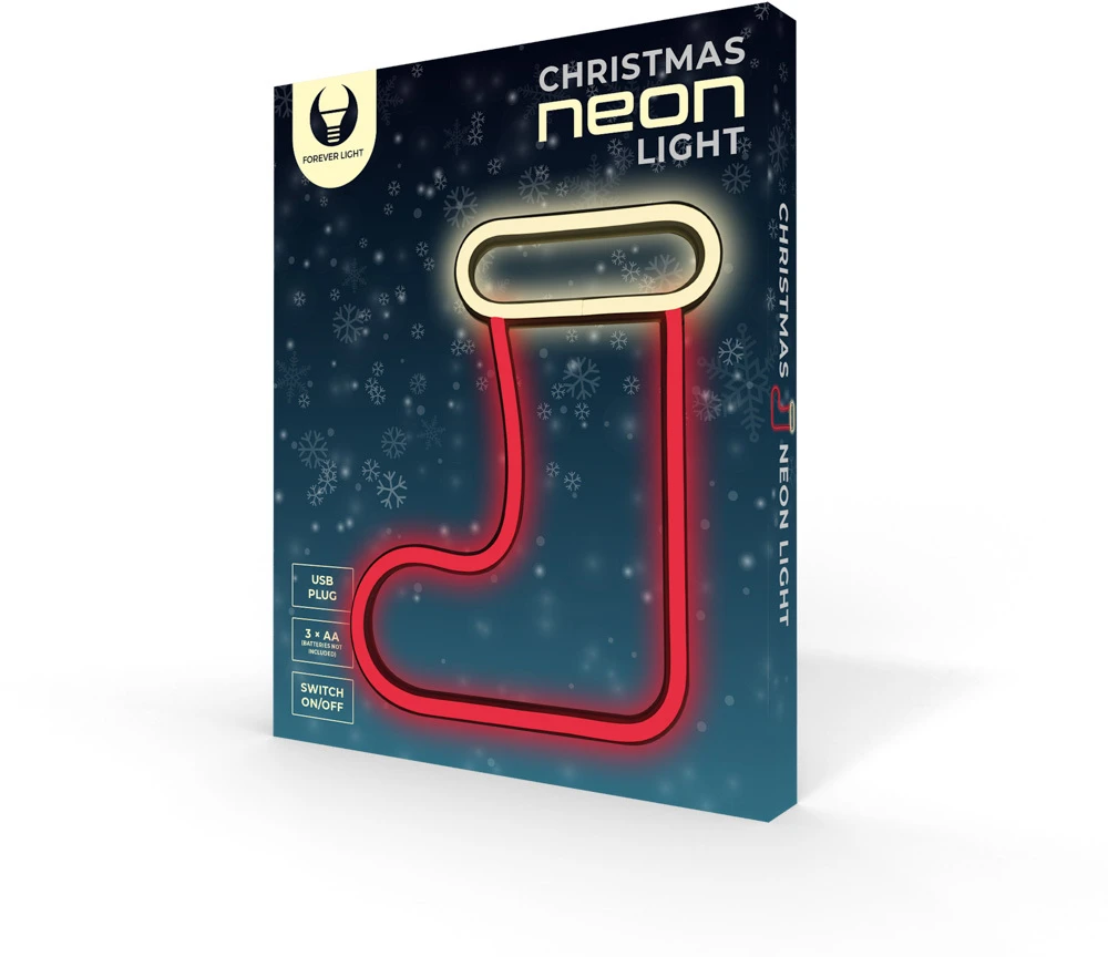 Neoninė LED KALĖDINĖ KOJINĖ balta raudona FLNE23 Forever Light