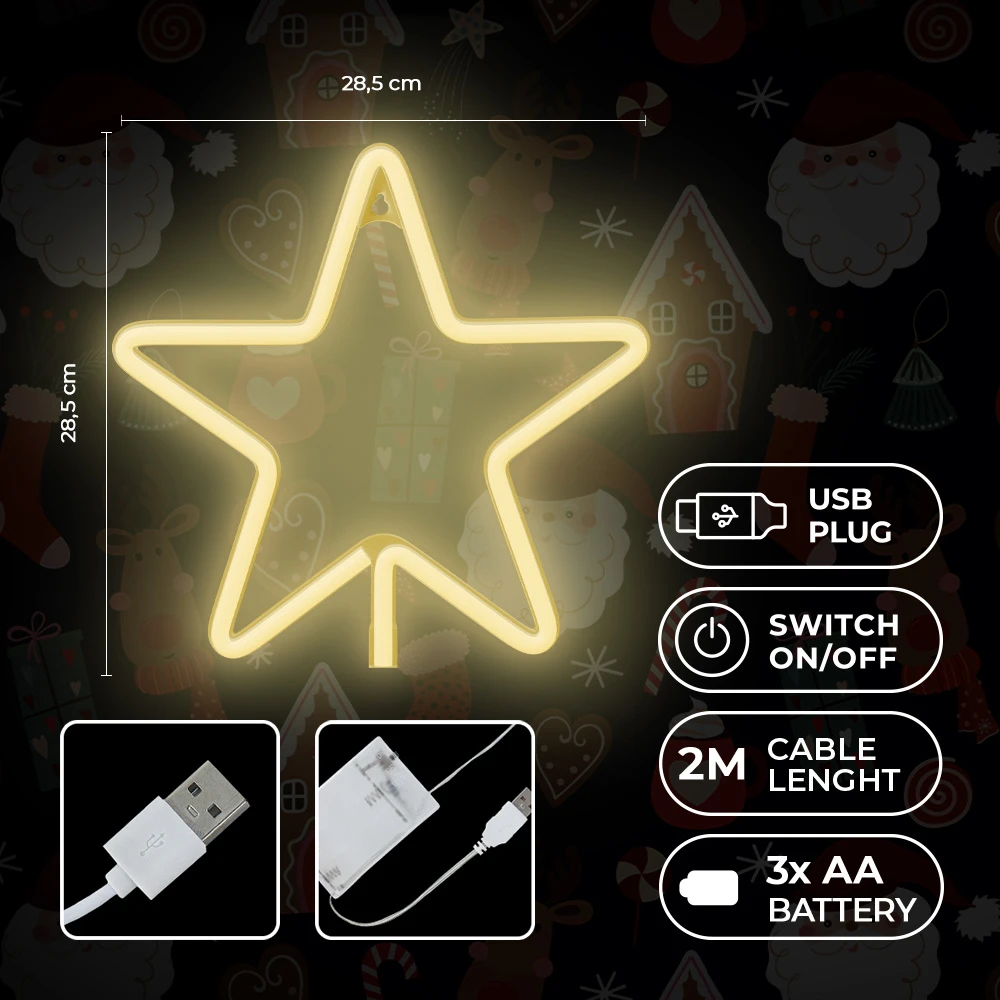 TelForceone Neoninė LED KALĖDINĖ PENKIAKAMPĖ ŽVAIGŽDĖ šilta balta FLNE22 Forever Light
