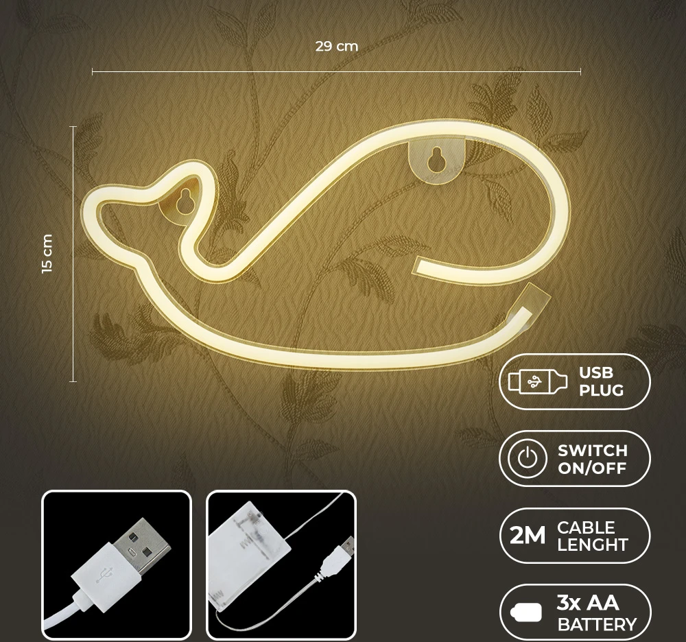 Neoninė LED lemputė BANGINIS šilta balta šikšnosparnis + USB FLNE09 Forever Light