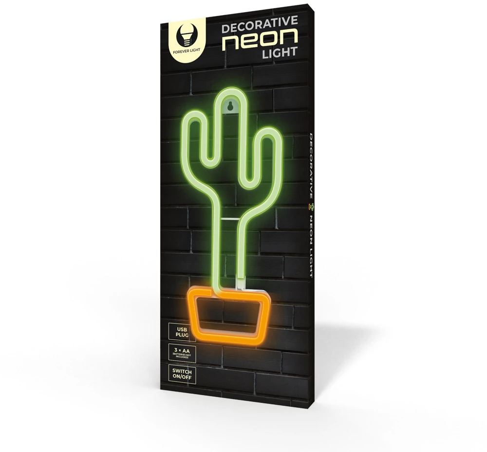 TelForceone Neoninis LED šviestuvas KAKTUSAS oranžinis žalias Šikšnosparnis + USB FLNE02 Forever Light