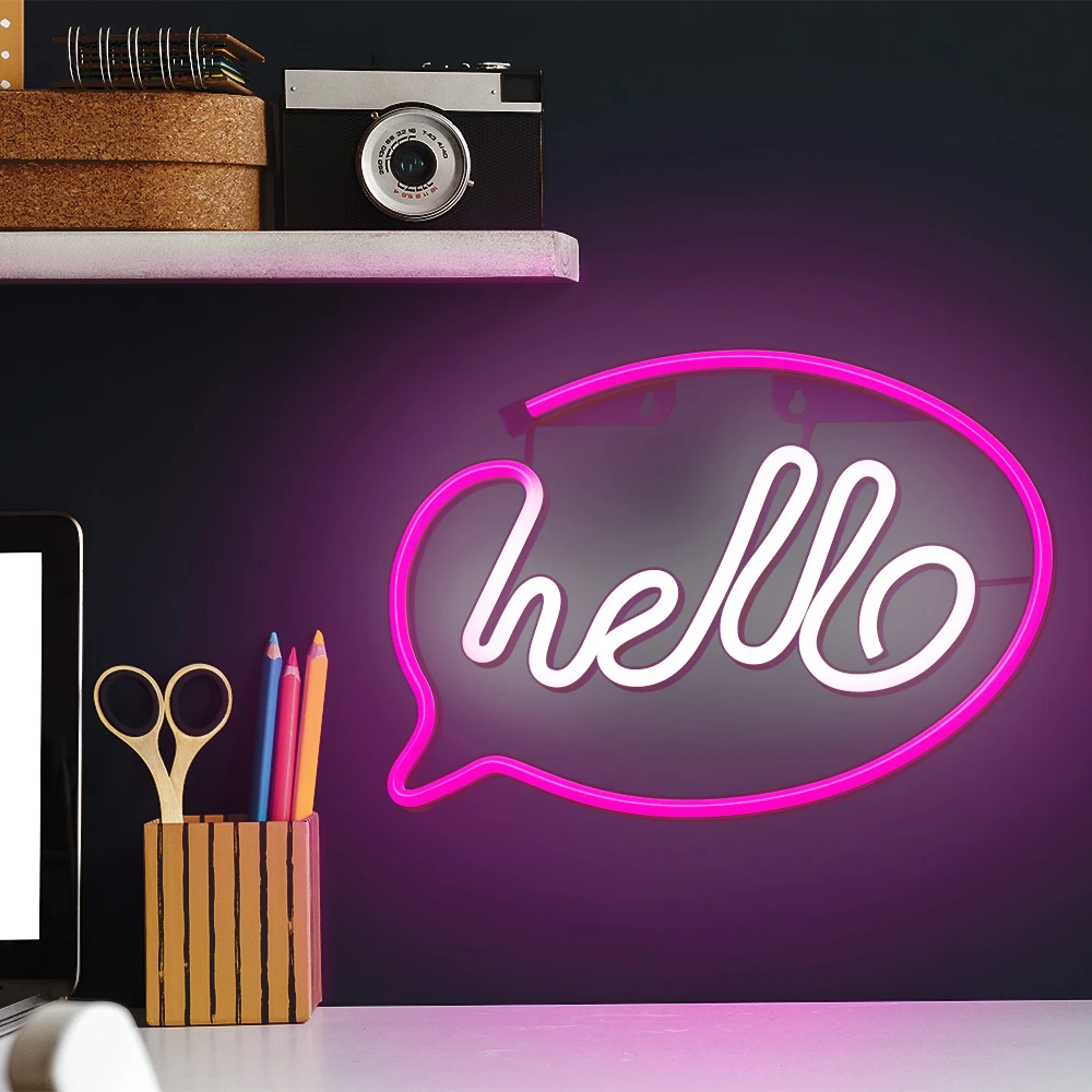 Neoninis LED šviestuvas HELLO rožinis baltas šikšnosparnis + USB FLNE15 Forever Light
