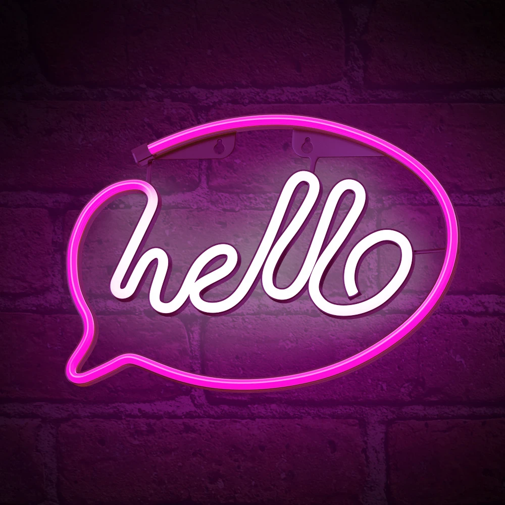Neoninis LED šviestuvas HELLO rožinis baltas šikšnosparnis + USB FLNE15 Forever Light