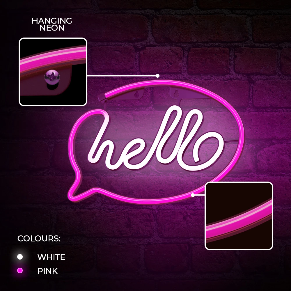 Neoninis LED šviestuvas HELLO rožinis baltas šikšnosparnis + USB FLNE15 Forever Light