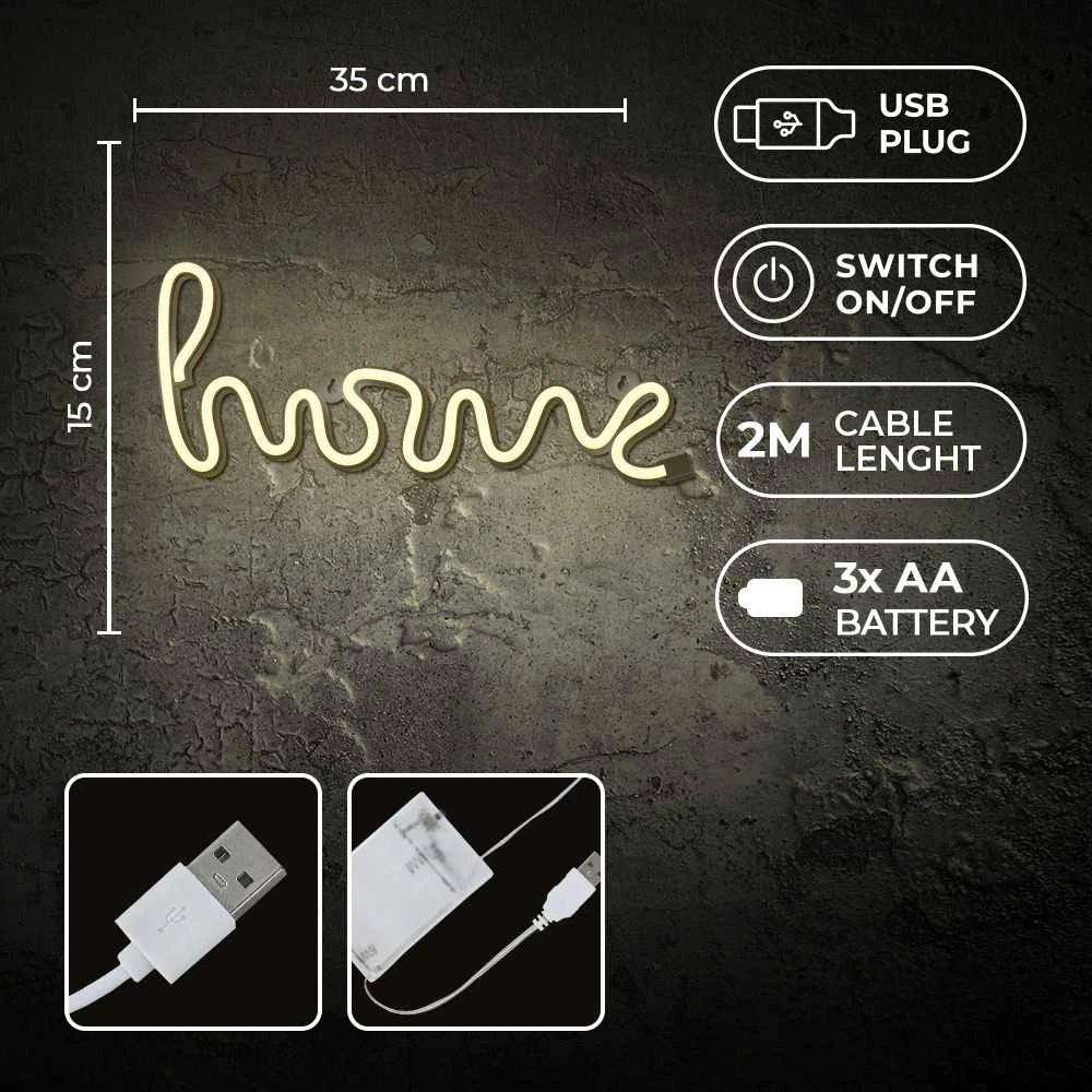 TelForceone Neoninis LED šviestuvas HOME šiltai balta Bat + USB FLNE21 Forever Light