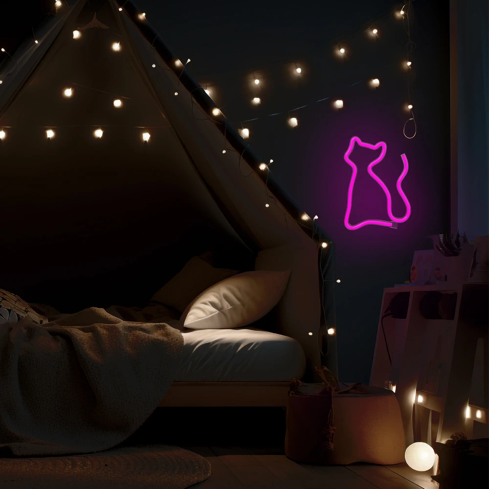 Sieninis šviestuvas TelForceone Neoninė LED lemputė CAT rožinė Bat + USB FLNE04 Forever Light