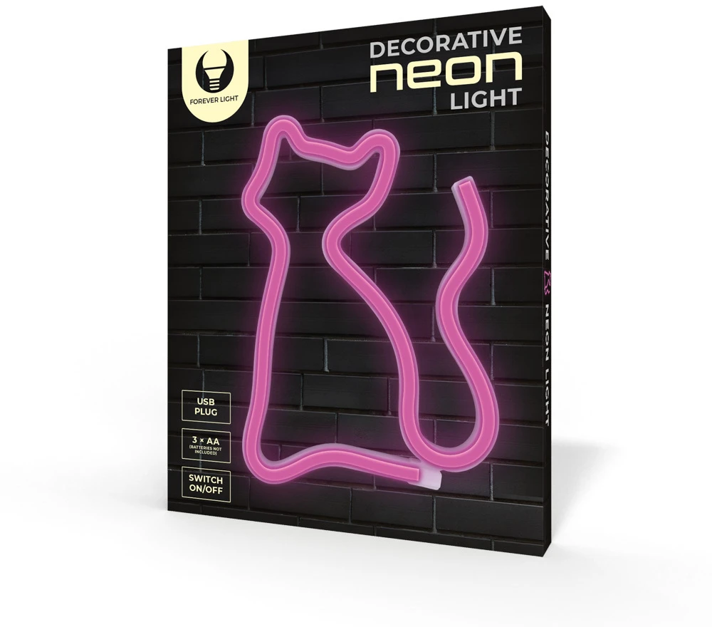 Sieninis šviestuvas TelForceone Neoninė LED lemputė CAT rožinė Bat + USB FLNE04 Forever Light