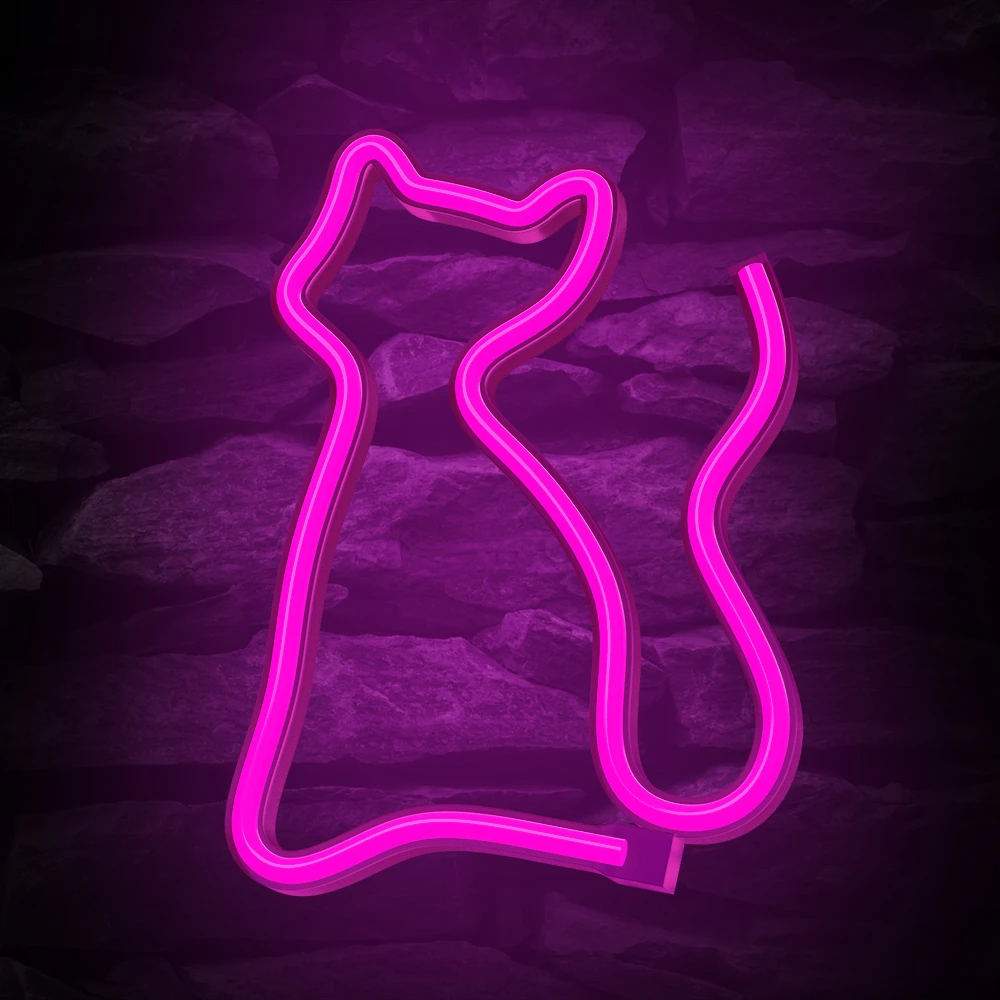 Sieninis šviestuvas TelForceone Neoninė LED lemputė CAT rožinė Bat + USB FLNE04 Forever Light