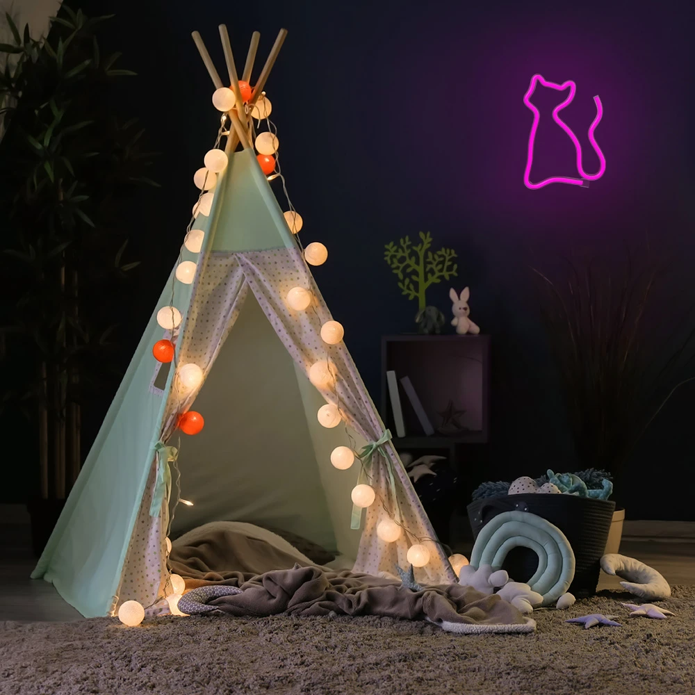 Sieninis šviestuvas TelForceone Neoninė LED lemputė CAT rožinė Bat + USB FLNE04 Forever Light